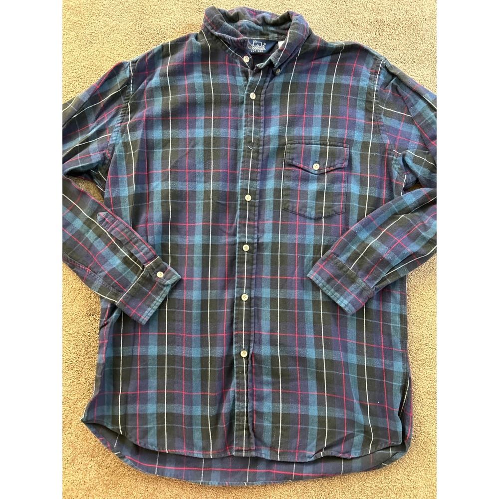 Vintage Woolrich Mens XL Blue Plaid Flannel Button Down Shirt Cotton 2632